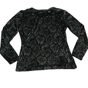 VOTRE NOM Vintage Snakeskin Black Metallic Stretch Long Sleeve Blouse Top Size S